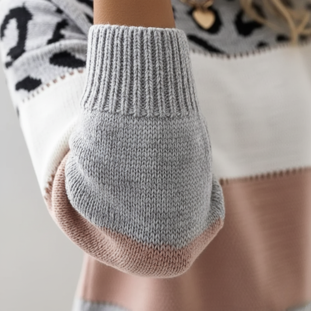 Women's Leopard Print Sweater Mixed Material