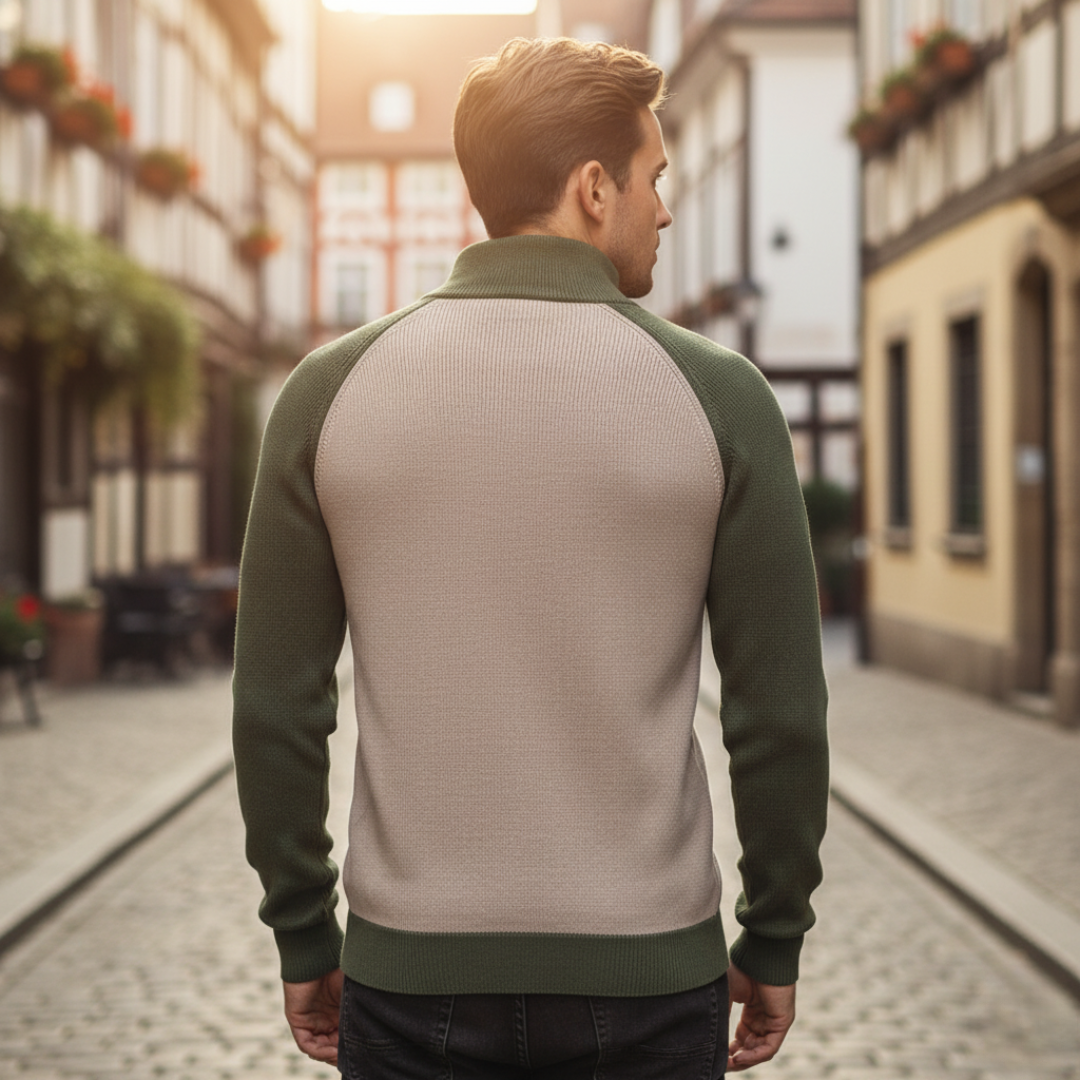 Men's Zip Neck Sweater Mixed Material