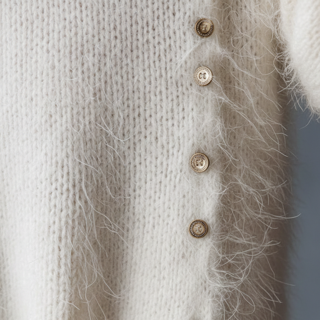 Women's Midi Dress with V-Neck in Faux Fur Knit