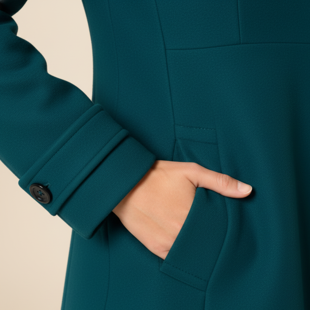 Women's Winter Coat Mixed Material with Hood and Buttons
