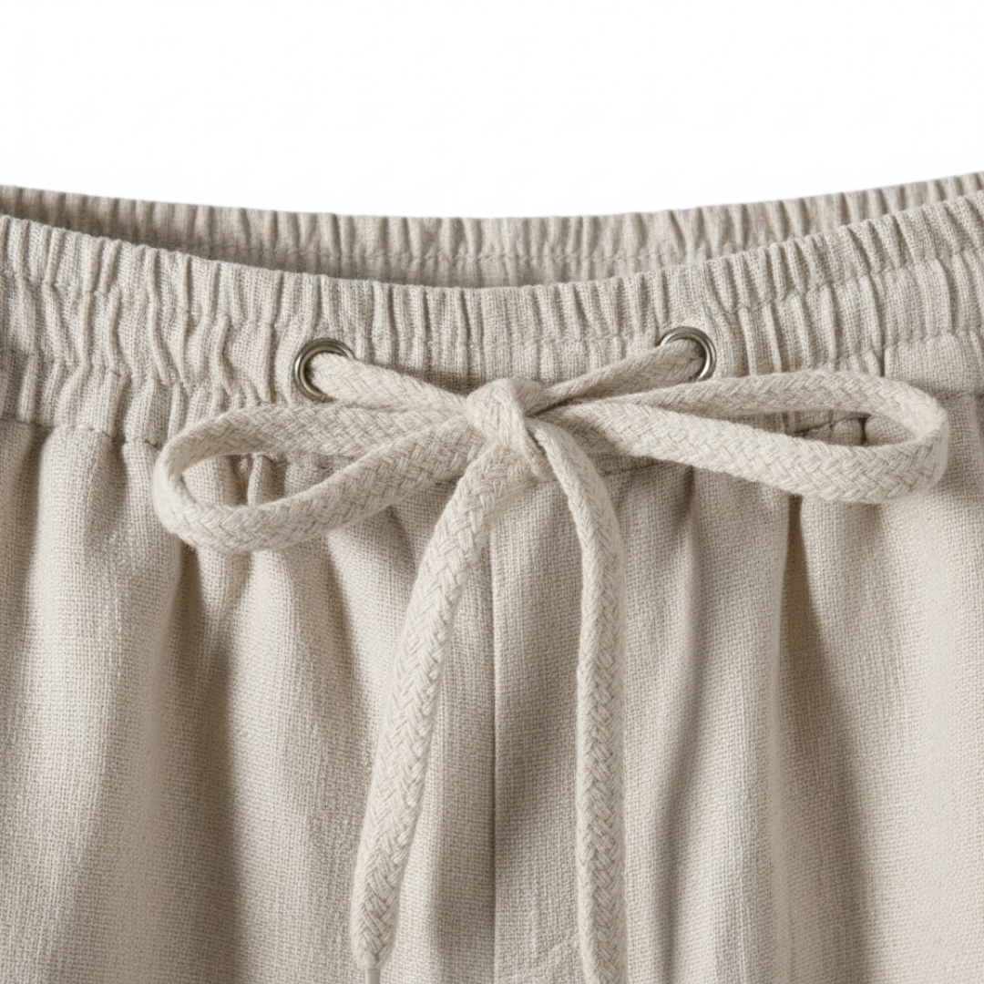 Men's Linen Pants with Drawstring and Elastic Waist Straight Leg