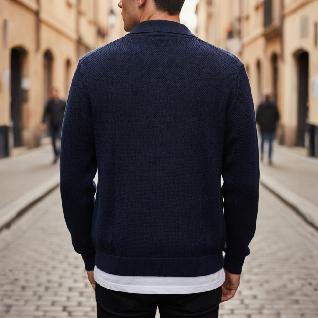 Men's Cardigan with Buttons and Collar in Yarn