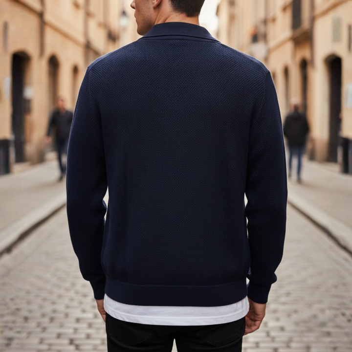 Men's Cardigan with Buttons and Collar in Yarn