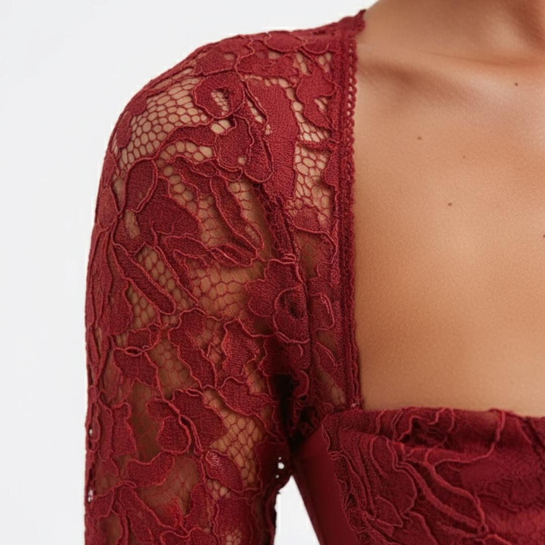 Women's Fitted Mini Dress with Long Lace Sleeves