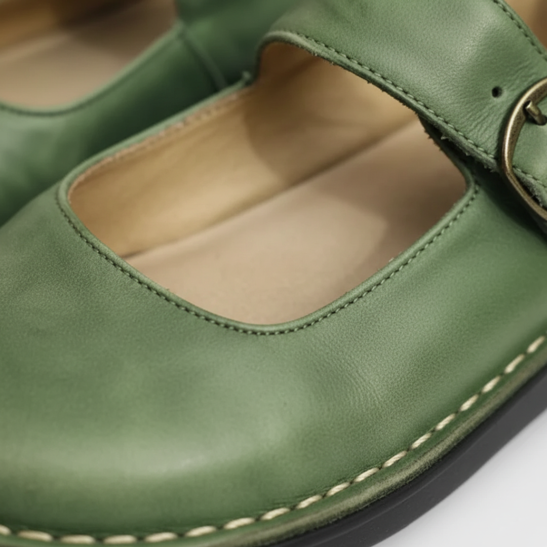 Women's Ballet Flats with Ankle Strap and Ergonomic Sole