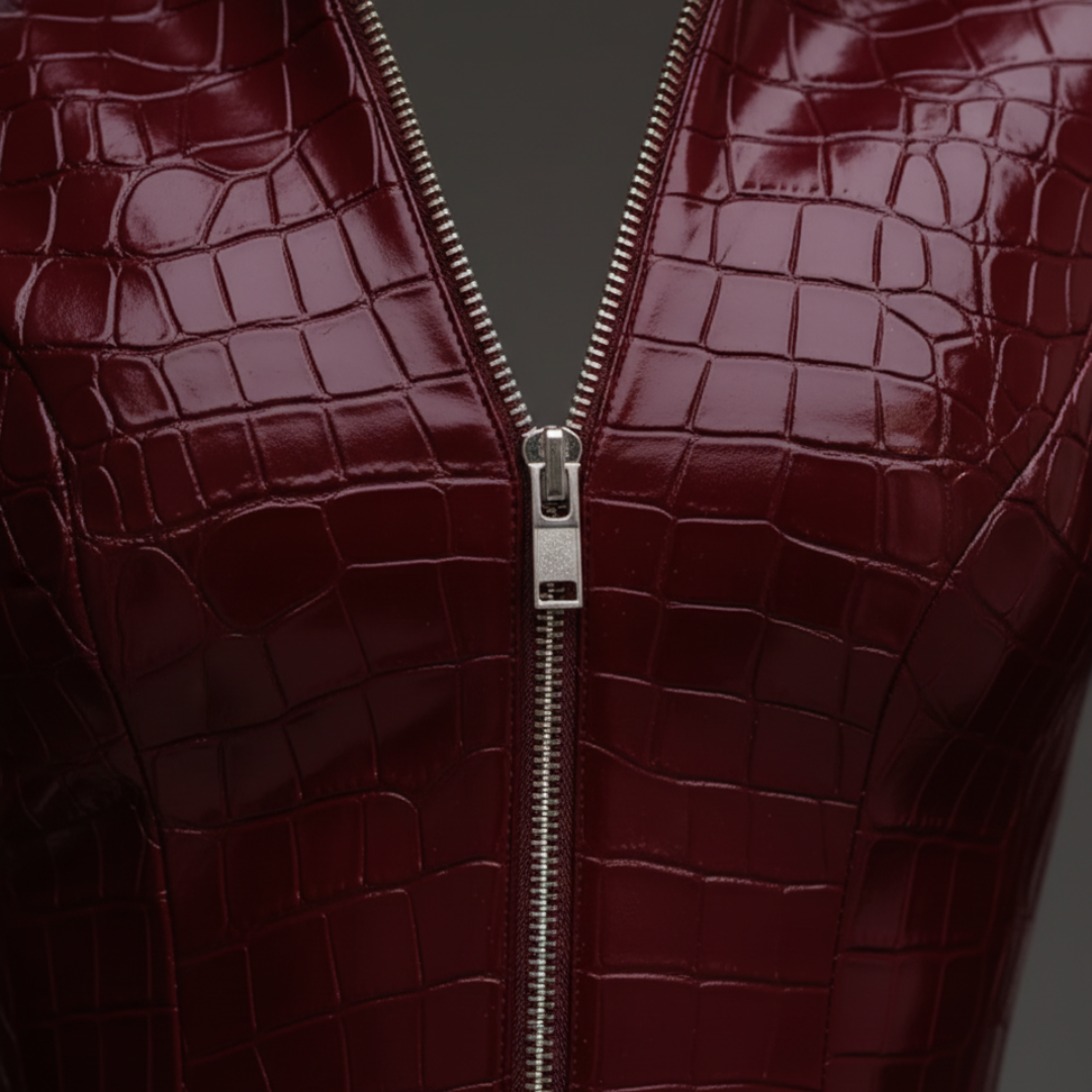 Women's Dress with Front Zip in Shiny Material
