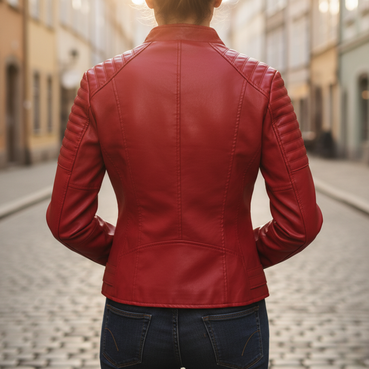 Women's Faux Leather Jacket with Front Zip
