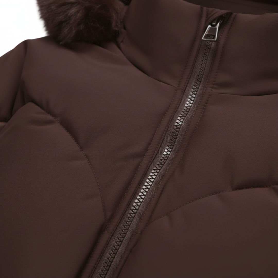 Women's Puffer Jacket with Hood Synthetic Fur Waterproof Material