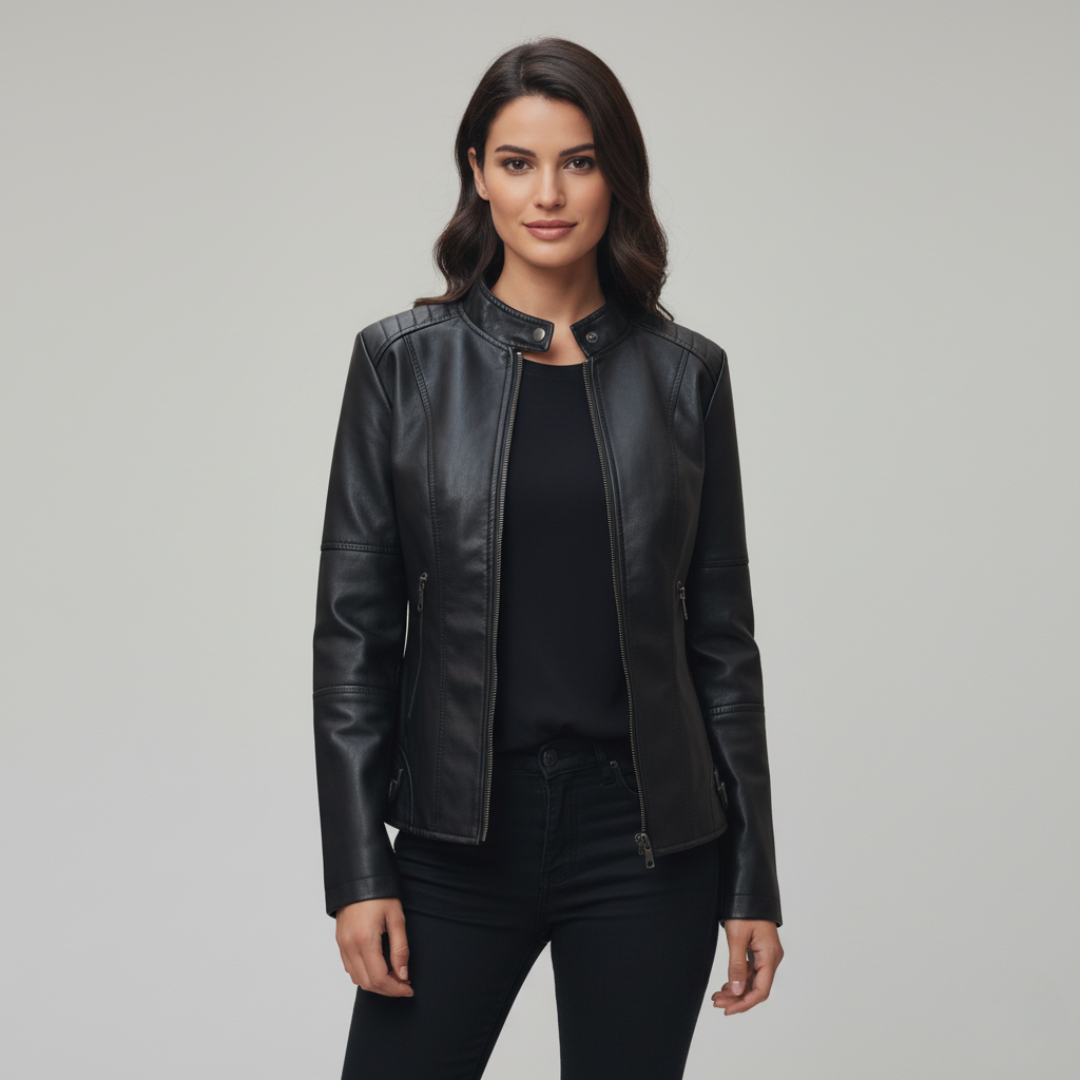 Women's Biker Jacket with Mandarin Collar