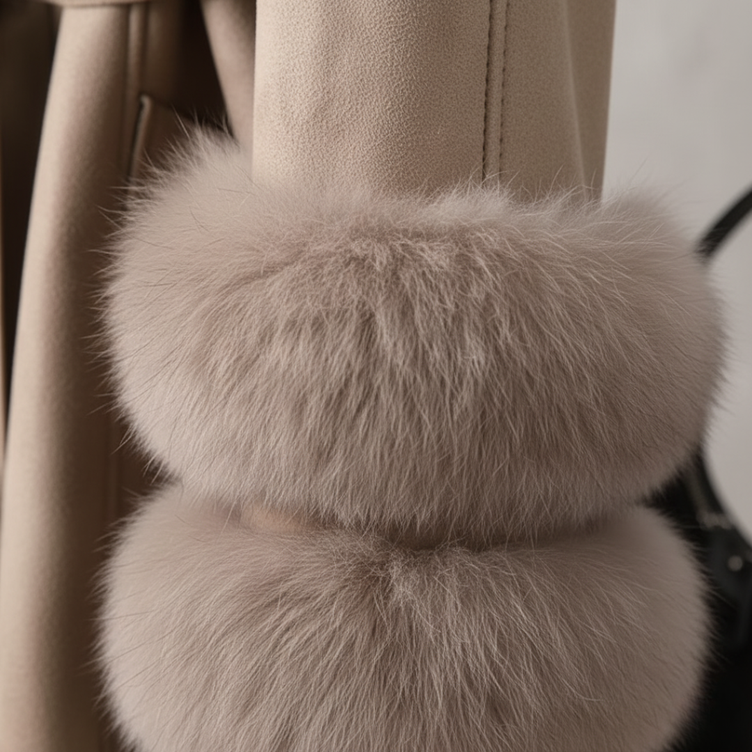 Long Women's Synthetic Leather Coat with Fur Collar