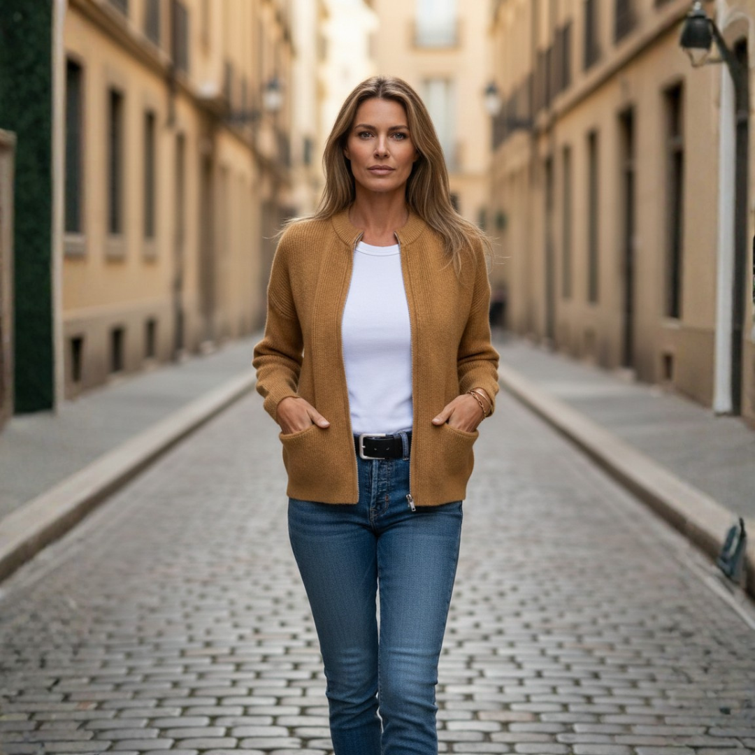 Women's Knitted Cardigan with Zip and Front Pockets