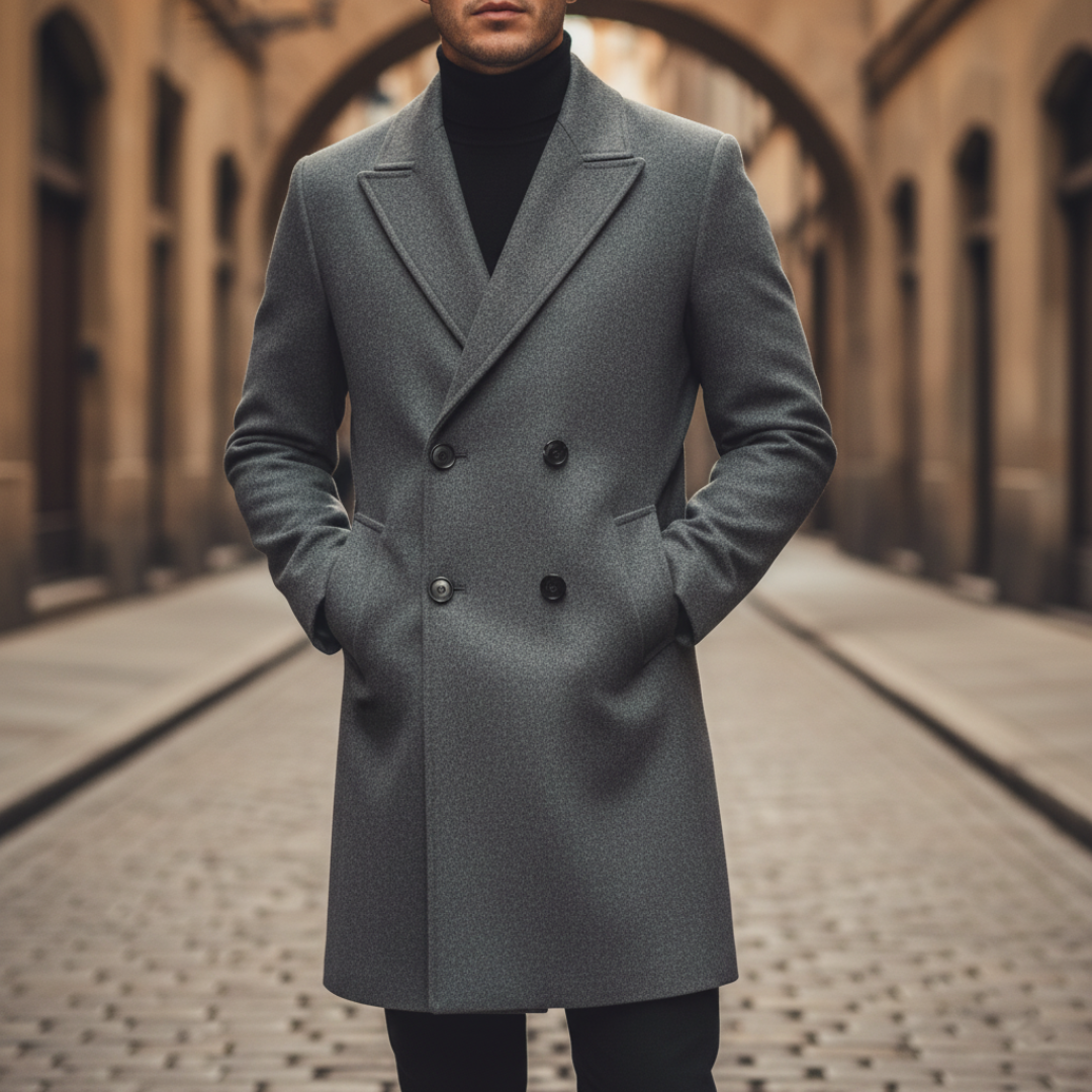Men's Long Double-Breasted Trench Coat