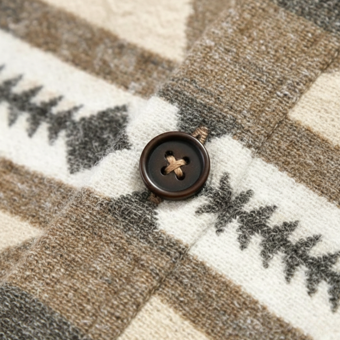 Men's Brown and Beige Geometric Pattern Flannel Jacket