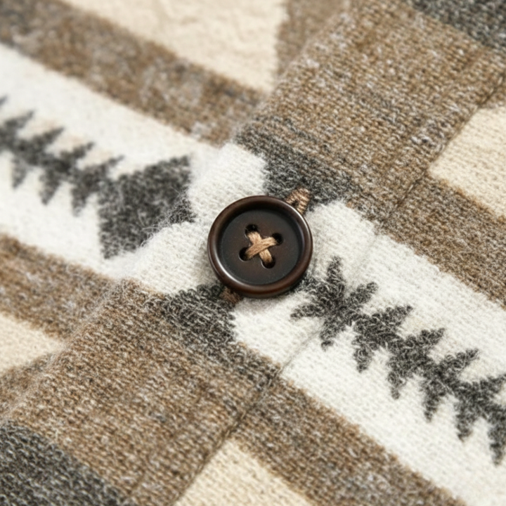 Men's Brown and Beige Geometric Pattern Flannel Jacket