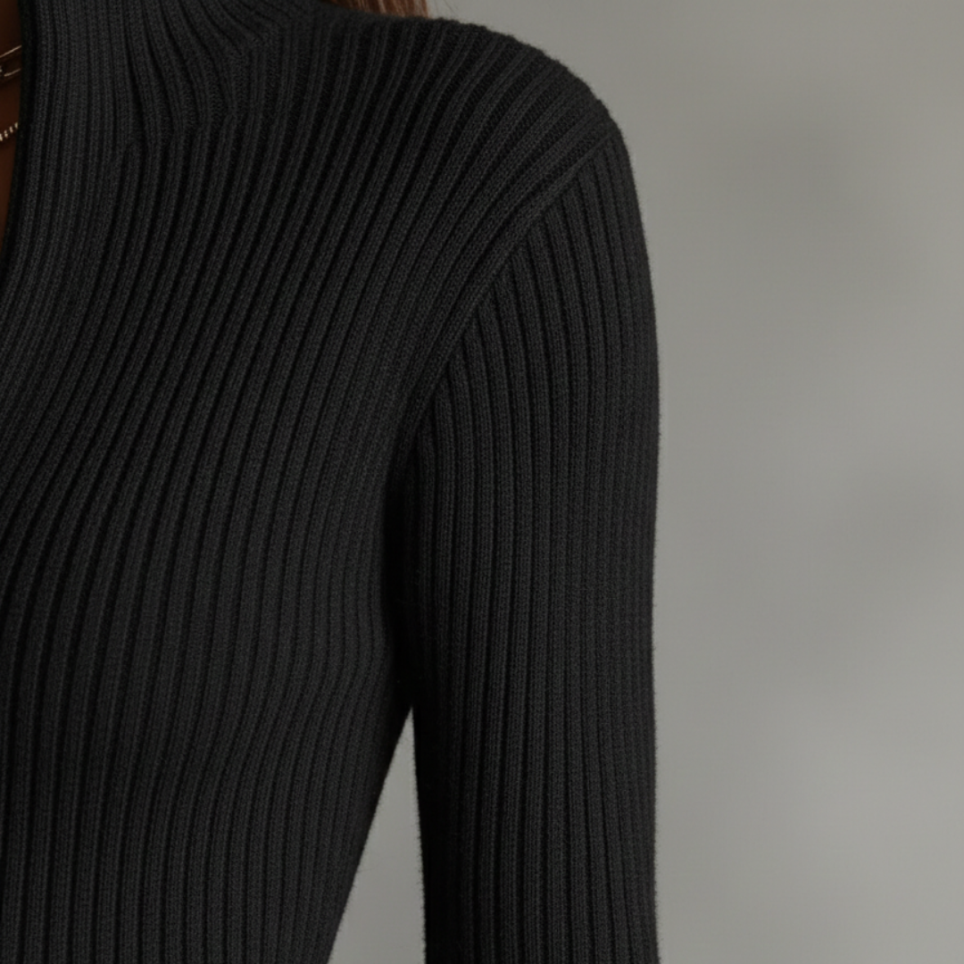 Women's Midi Knit Dress with V-Neck and Belt