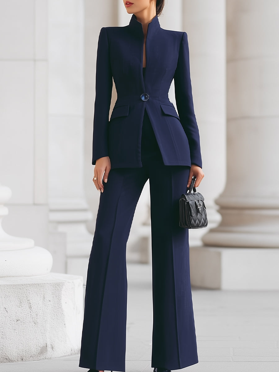 Elegant Slim Fit Blazer and Pants Set for Women with Buttons