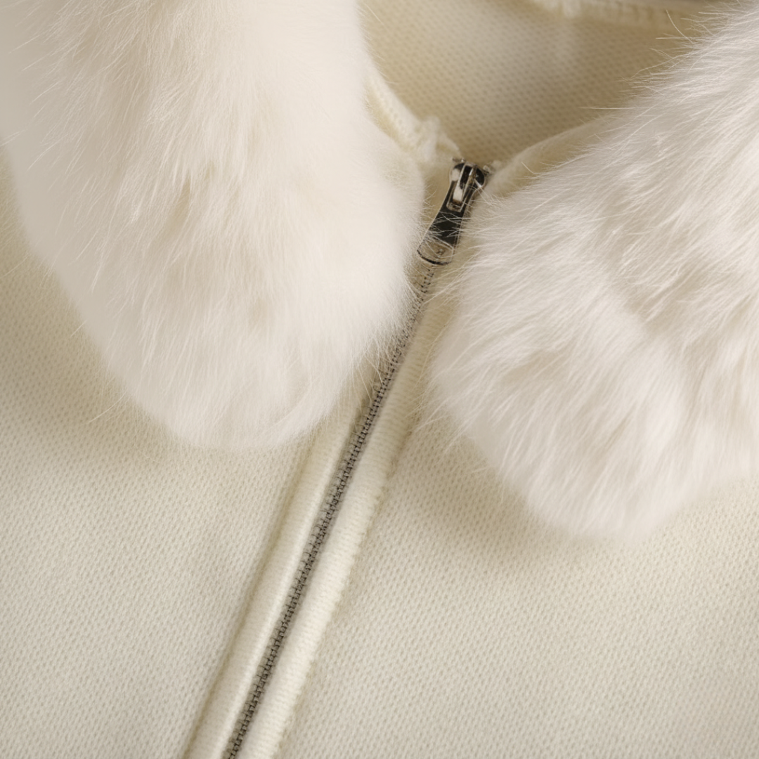 Women's Mixed Fabric Jacket with Synthetic Fur Collar
