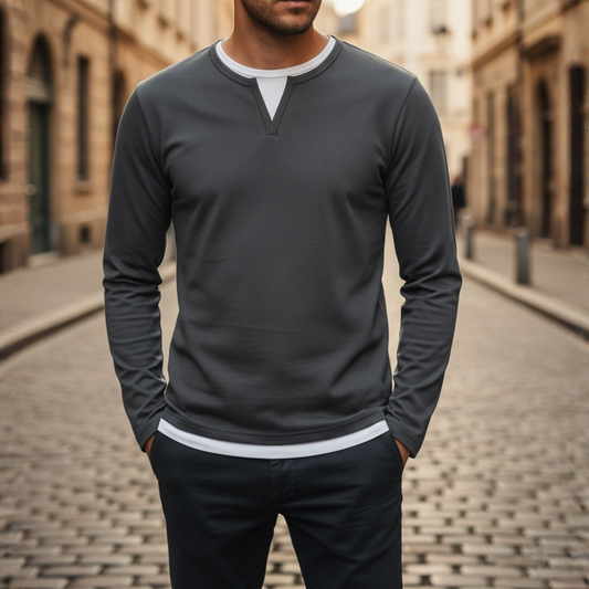 Men's Long Sleeve Hoodie with V-Neck in High-Quality Material
