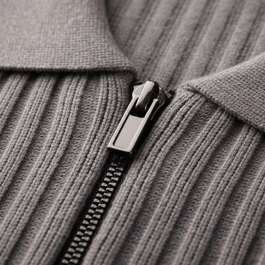 Men's Merino Wool Long Sleeve Polo with Zip