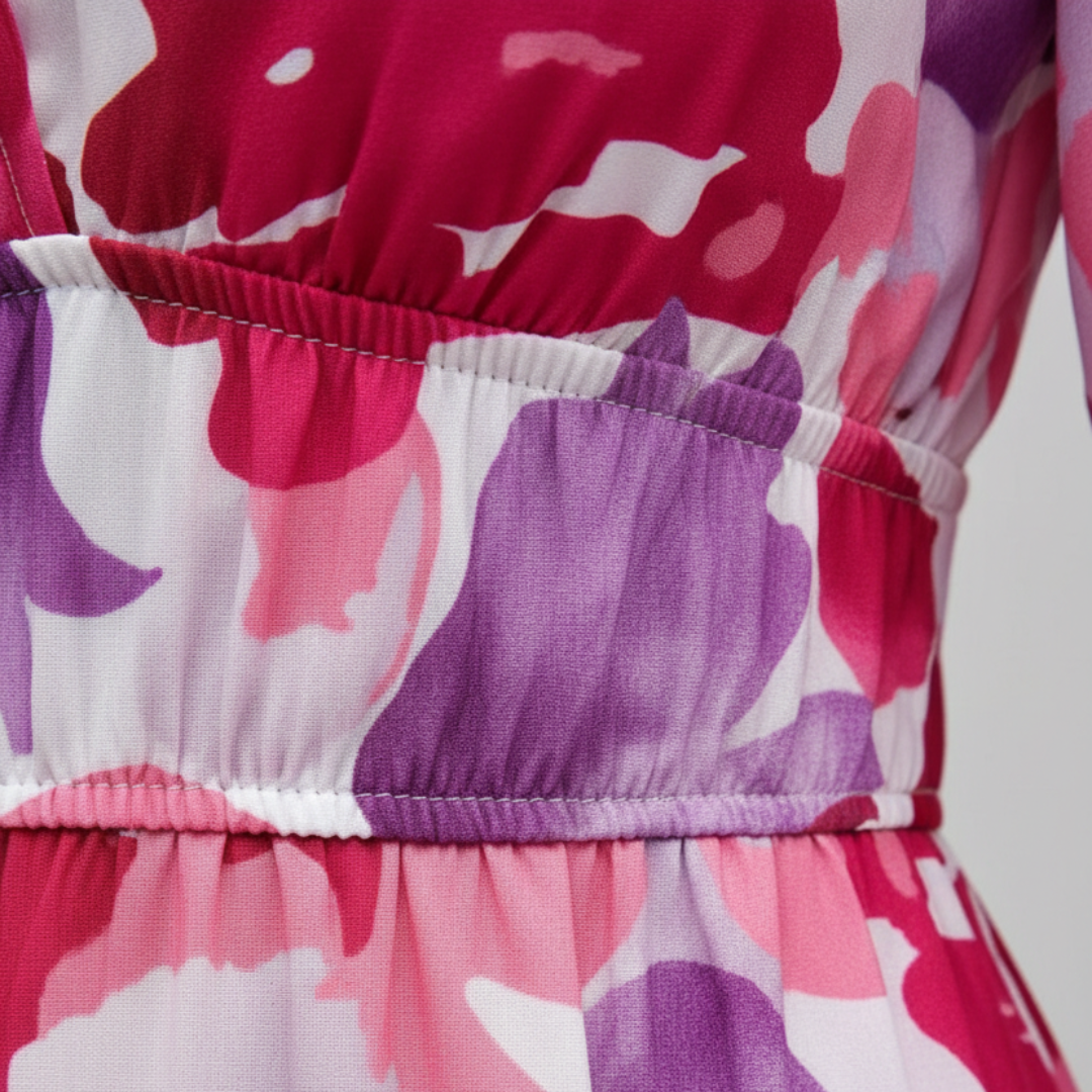 Women's Midi Dress with V-Neck and Geometric Print