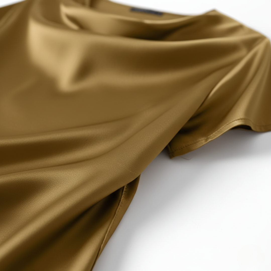 Women's Satin Blouse Short Sleeves Cowl Neck