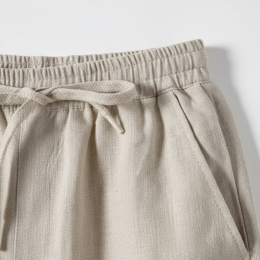 Men's Linen Pants with Drawstring and Elastic Waist Straight Leg