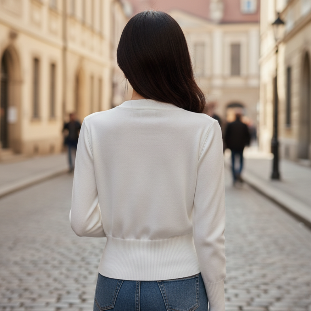 Women's Cardigan with Button Closure in Mixed Fabric