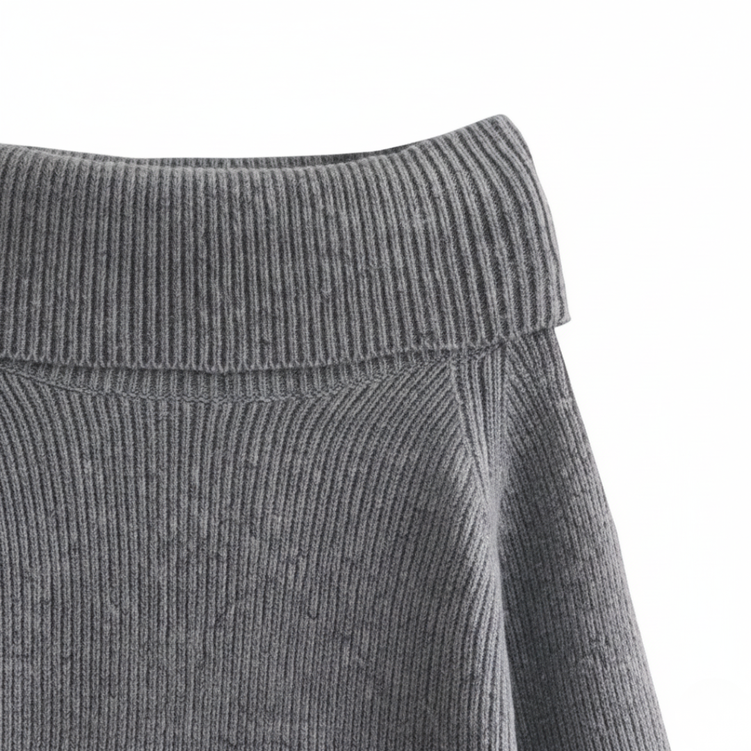 Women's Ribbed Off-Shoulder Top with Mixed Fabrics