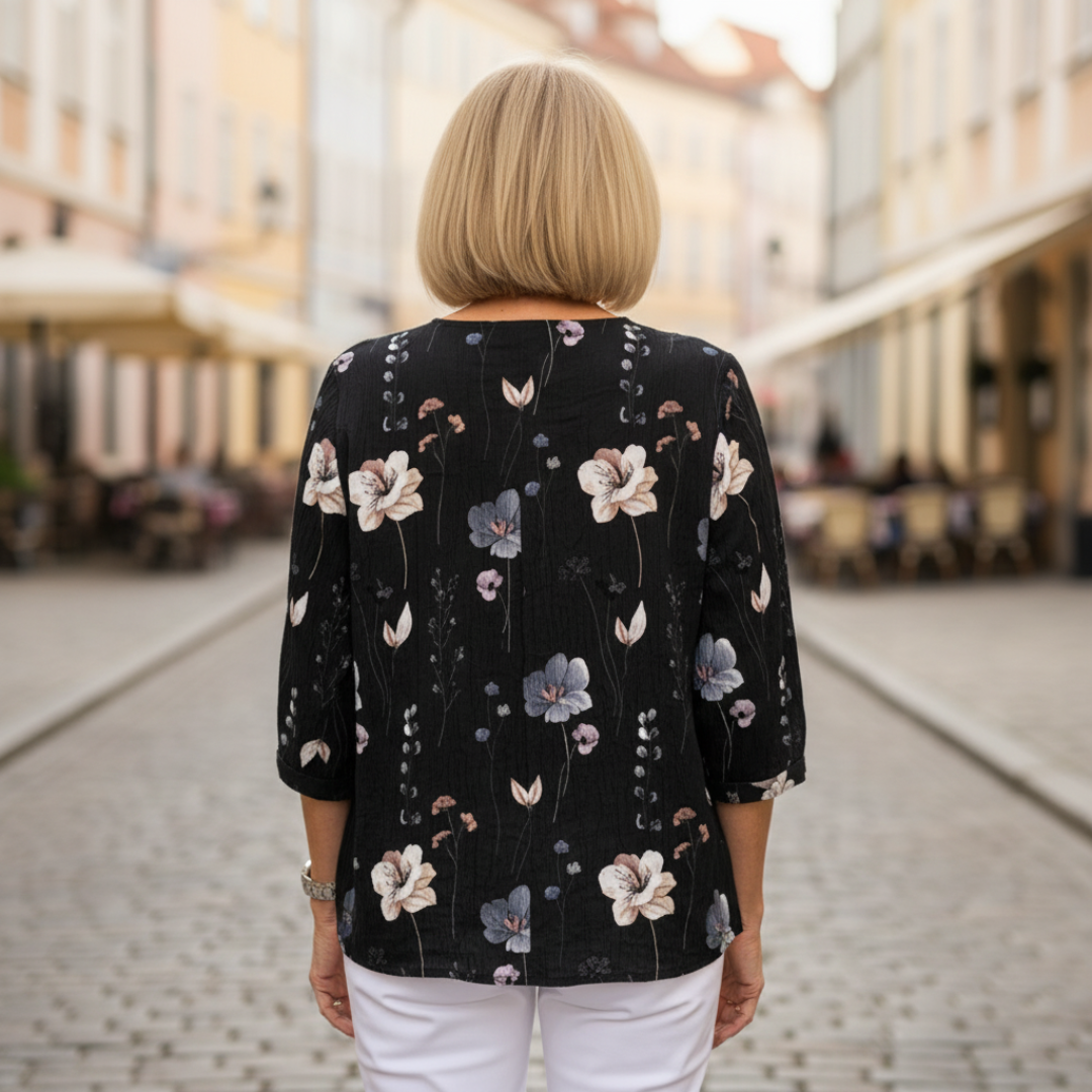 Women's Blouse Floral Print Buttons V-Neck Three-Quarter Sleeve