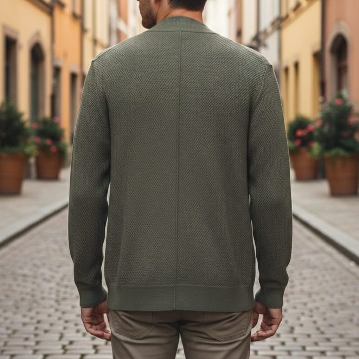 Cashmere Cardigan with Zipper, Woven Knit, Men's Pockets