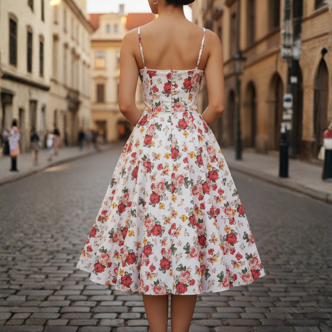 Women's Midi Dress in Satin with Structured Bodice and Straps