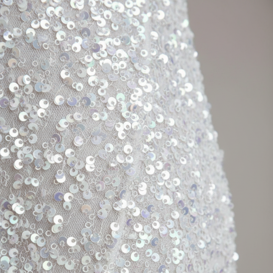 Mini Dress for Women with Sequins in Mixed Fabric