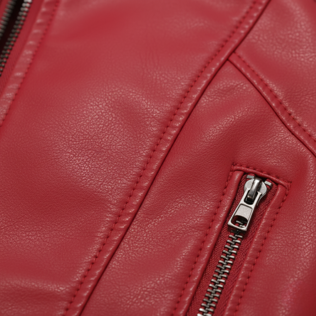 Women's Faux Leather Jacket with Front Zip