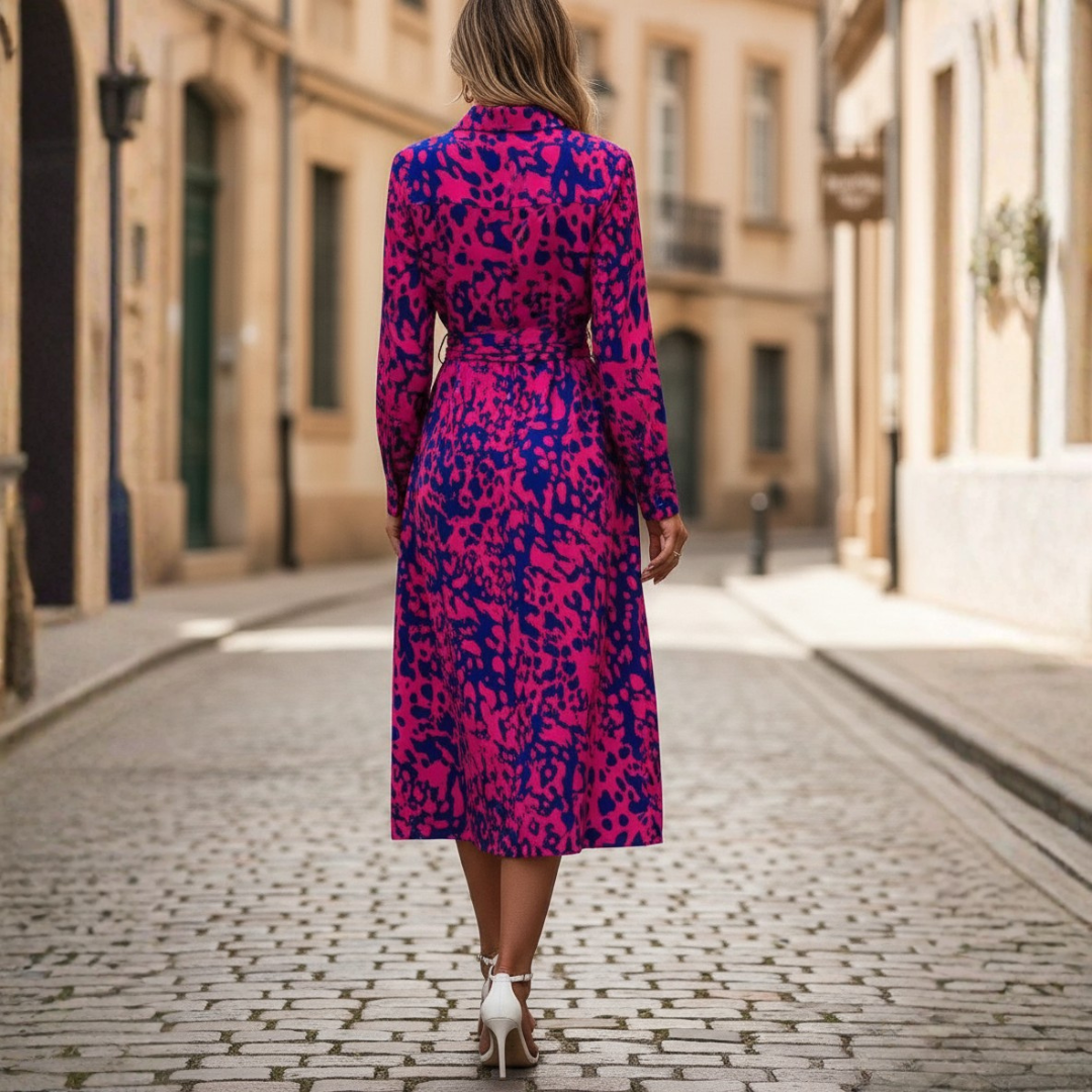 Women's Midi Dress with Belt and Buttons