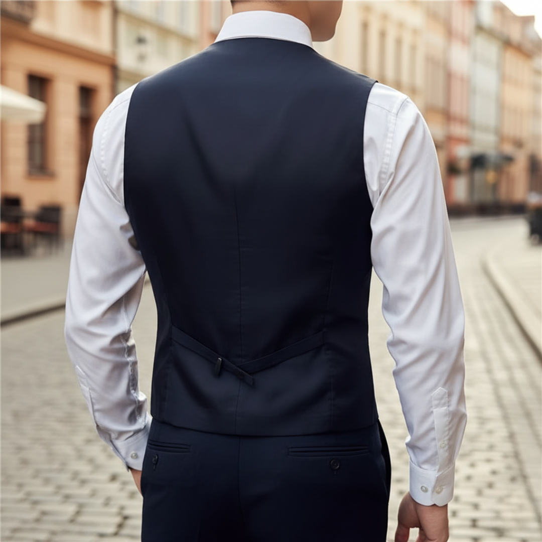 Men's Slim Fit Stretch Fabric Waistcoat with V-Neck and Buttons