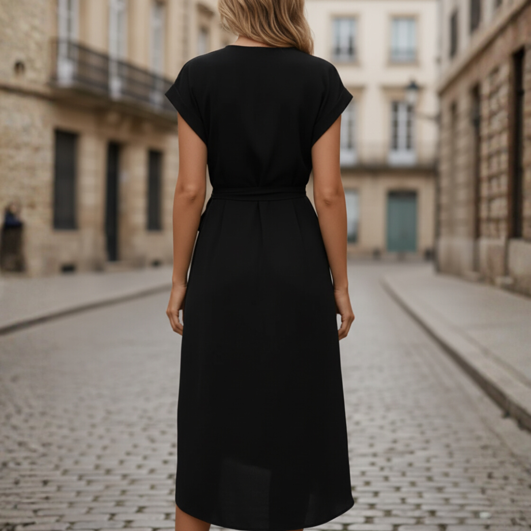 Women's Structured Fabric Dress with V-Neck
