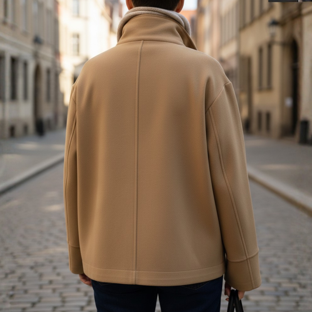 Women's Coat with High Collar and Buttons