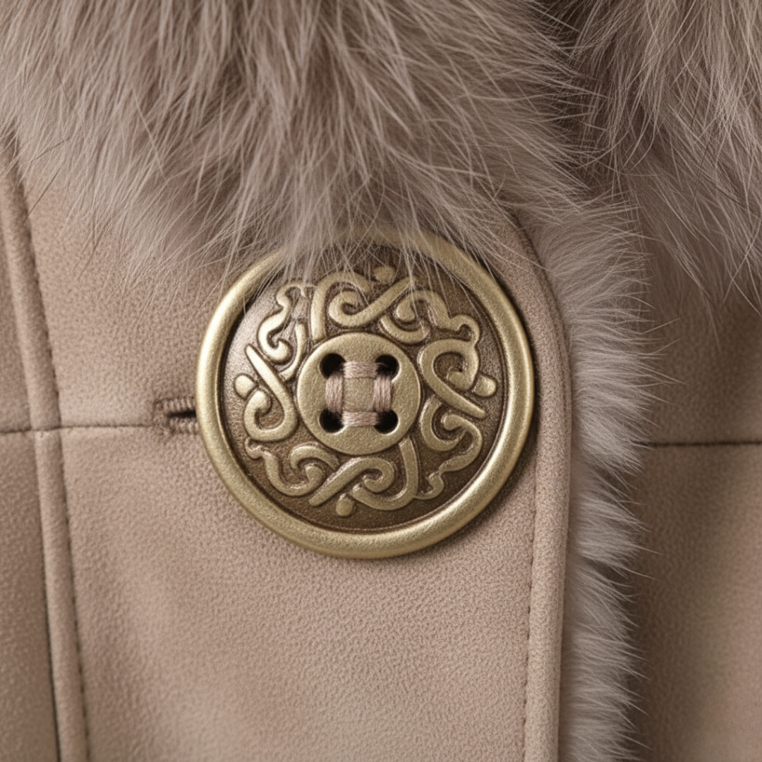 Long Women's Synthetic Leather Coat with Fur Collar