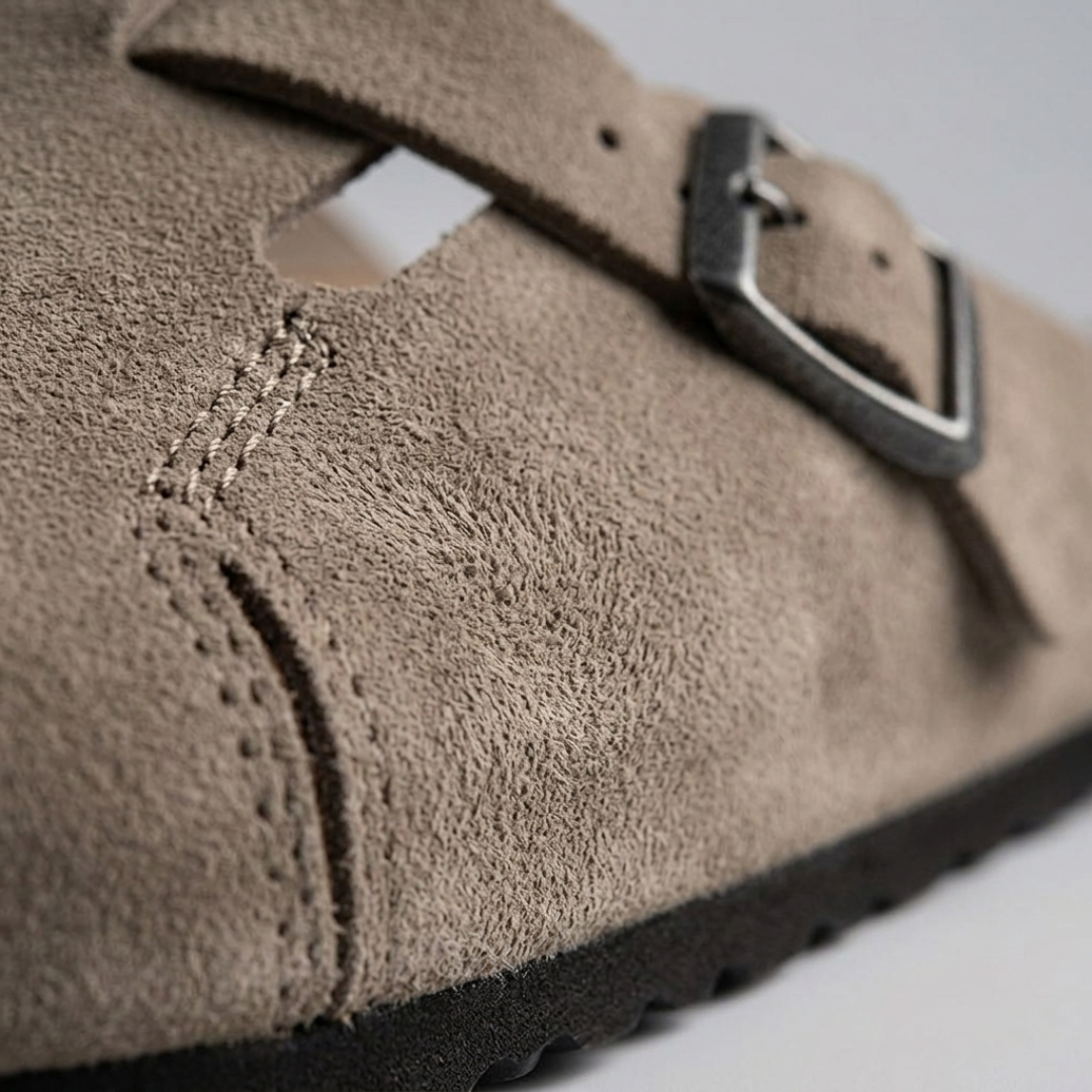 Unisex Low Leather Clogs with Adjustable Buckle