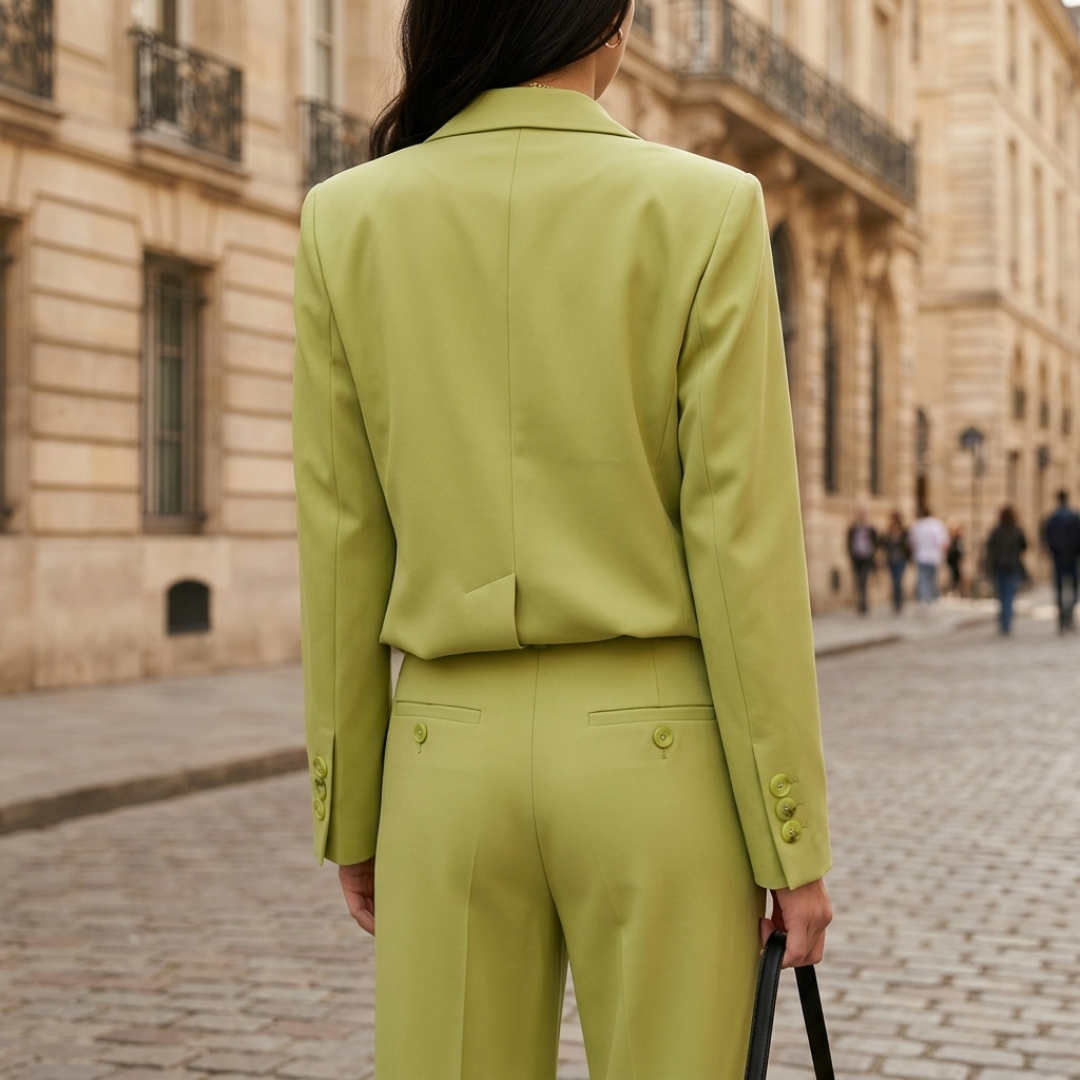 Women's Pinstripe Suit with Single-Breasted Blazer and High-Waisted Pants