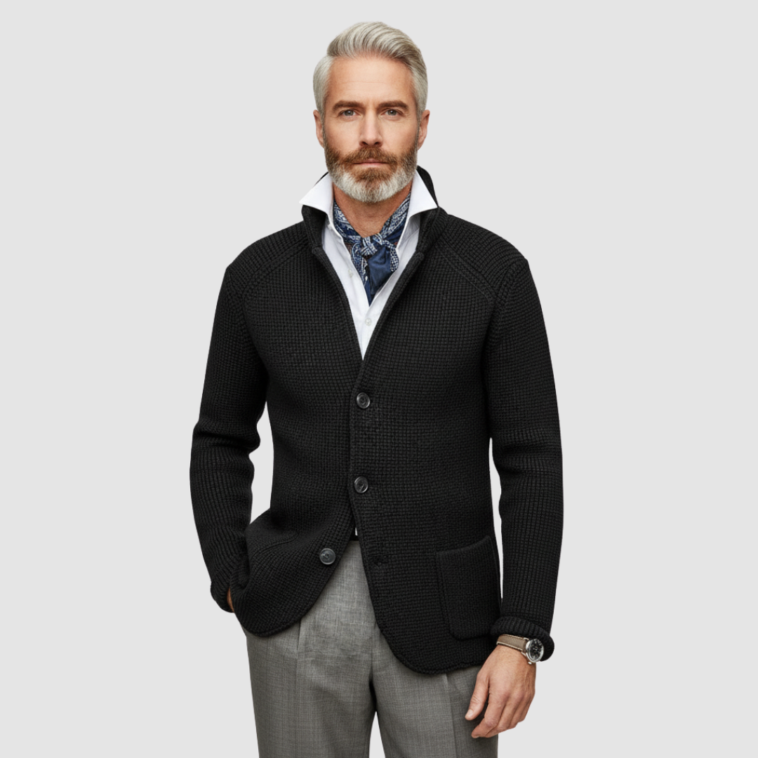 Men's Double-Breasted Coat with High Collar