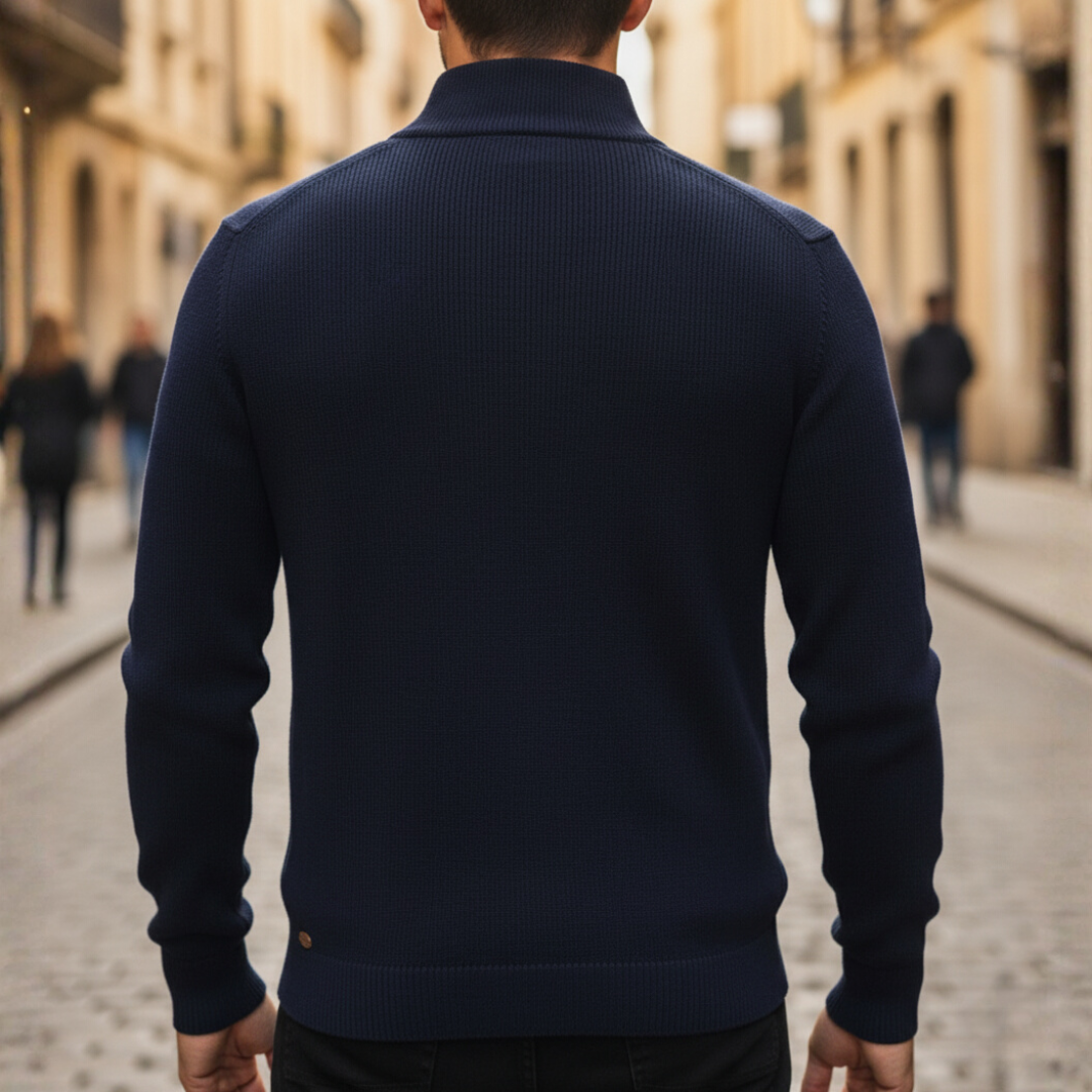Men's Sweater with High Collar and Half Zip