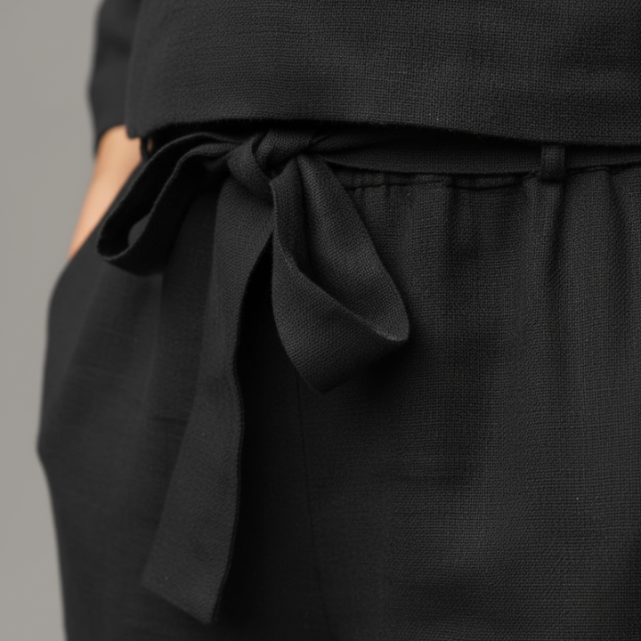 Completo da donna: pantaloni e top in morbido tessuto misto