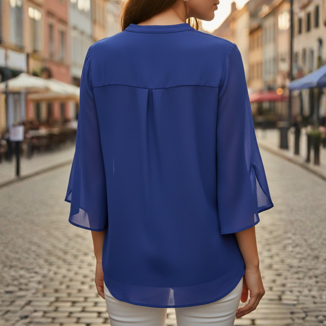 V-Neck Pistachio Blouse with Tulip Sleeves for Women