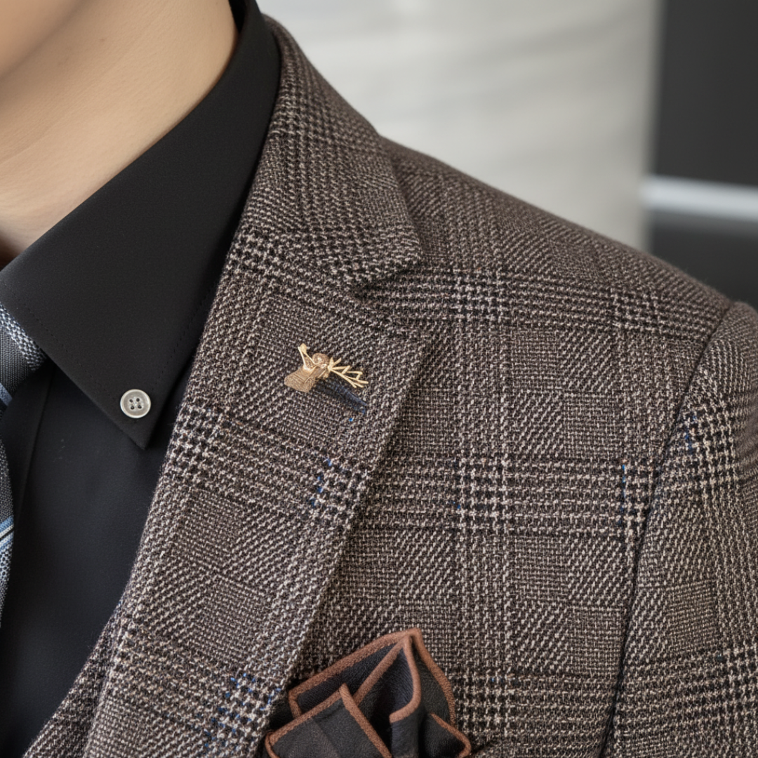 Men's 3-Piece Checkered Fabric Suit