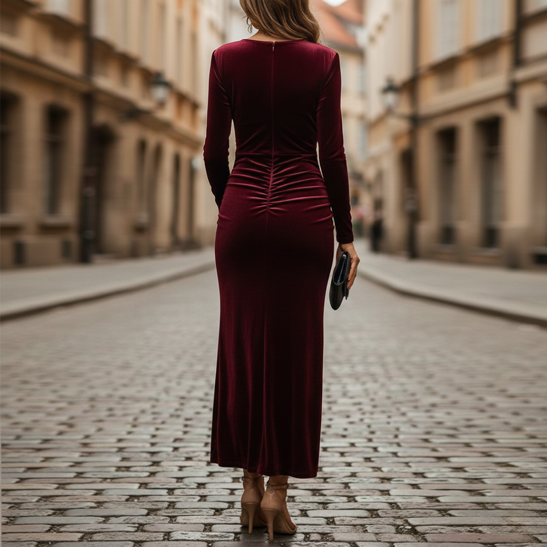 Long Women's Dress in Mixed Fabric