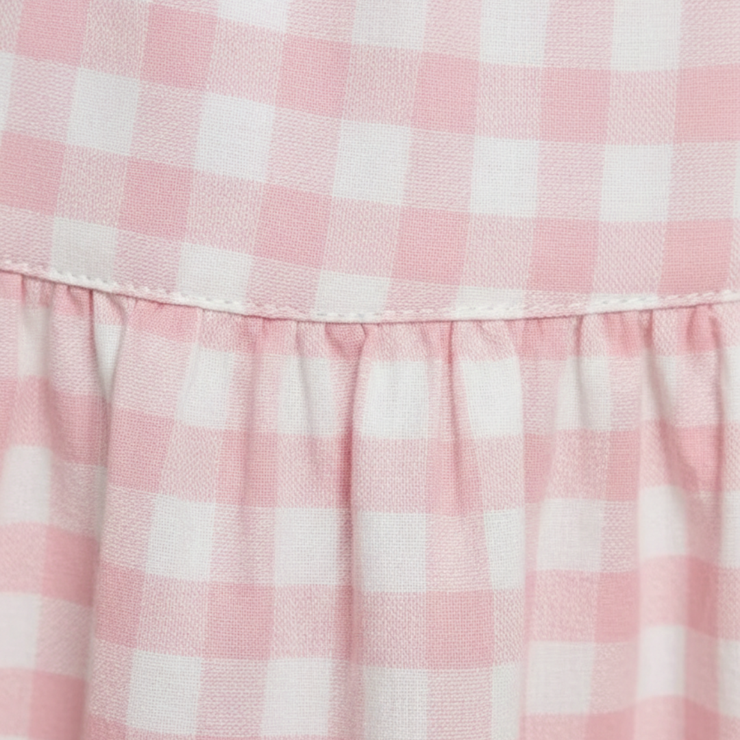 Women's Summer Midi Dress with Ruffled Skirt in Checkered Pattern