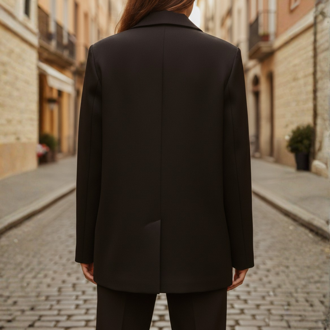 Women's Double-Breasted Blazer with Notch Lapels and Long Sleeves