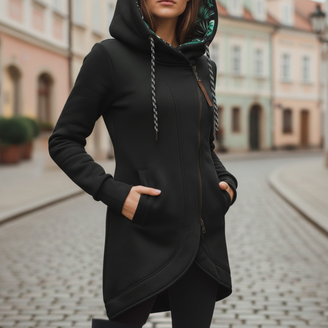 Long Women's Hoodie High-Quality Material Asymmetrical Casual