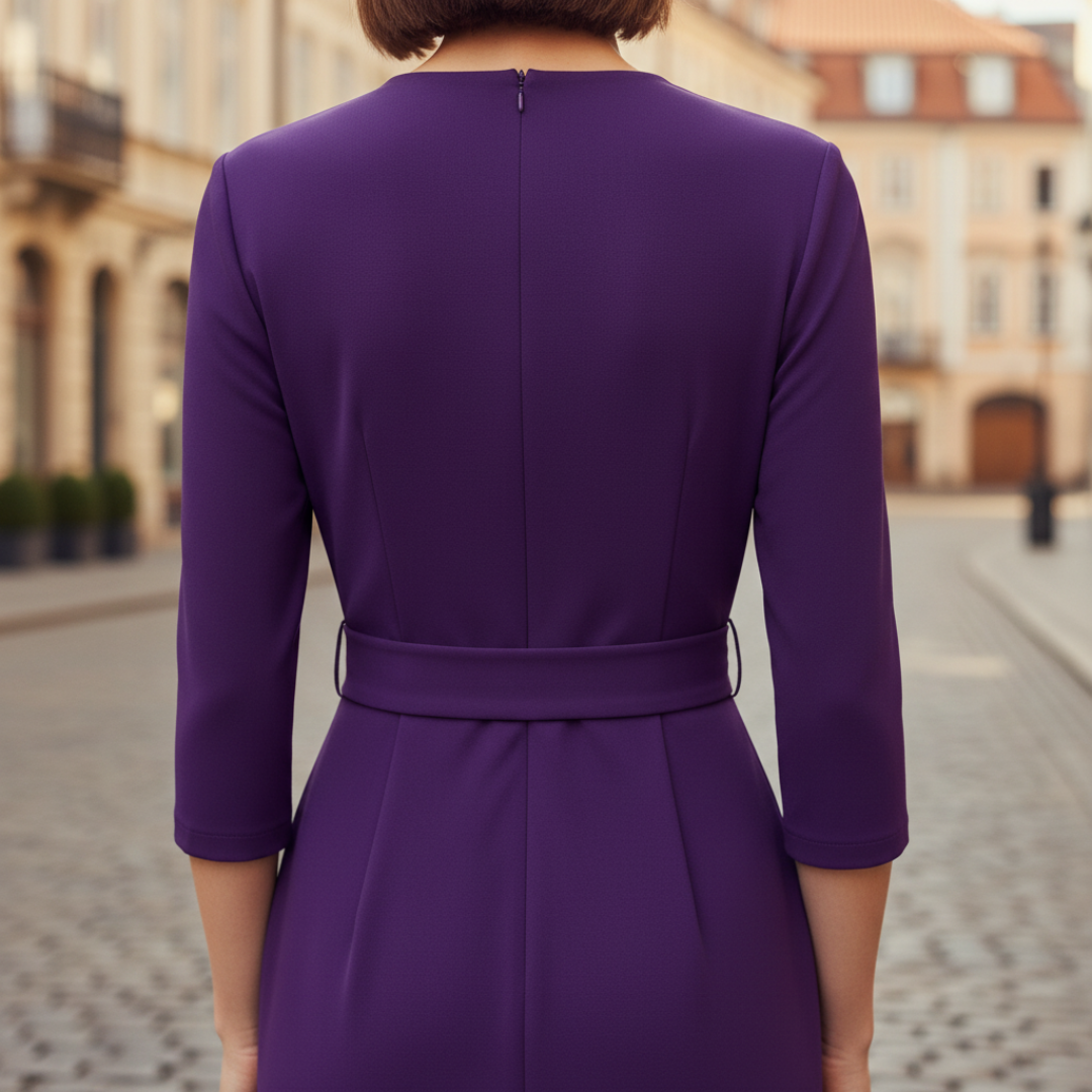 Teal Midi Dress for Women with V-Neck and Belt